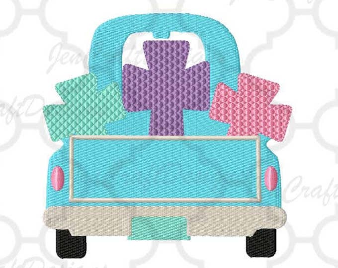 Vintage Christian Cross Truck Embroidery Design, Easter Instant Download digital file in PES, EXP, VIP, Hus, Xxx and Jef