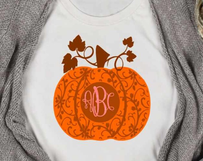 Floral Pumpkin svg round monogram SVG, Fall Thanksgiving frame svg, Zentangle flowers Thanksgiving cut file Eps, DXF, EPS, Sublimation png