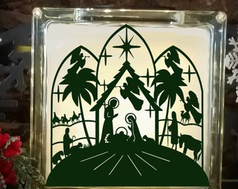 Christmas Nativity SVG,  Manger baby jesus 3 wise men Christ Mary glass block design Svg, EPS Png DXF Cut file design cricut silhouette