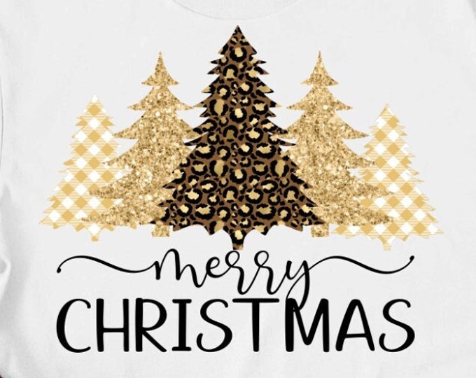 Christmas Tree Png, Merry Christmas Trees Sublimation, Glitter, Leopard, Cheetah, Buffalo Plaid, Christmas Shirt PNG, Leopard Png
