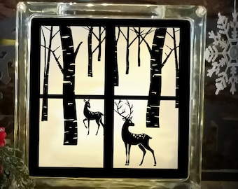 Christmas Deer Scene SVG: Winter Woods, Glass Block Design (Digital Files)