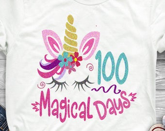 100 magical days svg school SVG 100 days svg, 100th day of school svg, unicorn svg, DXF, EPS, 300 Dpi Sublimation Png 12" Cricut silhouette