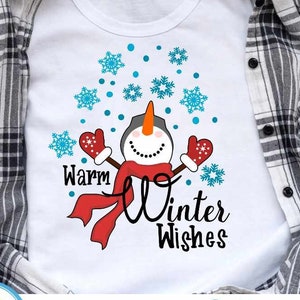 Cálidos deseos de invierno, muñeco de nieve SVG, mitones copo de nieve navidad svg, invierno svg, SVG Cut File, archivo digital cricut silueta Clip art design