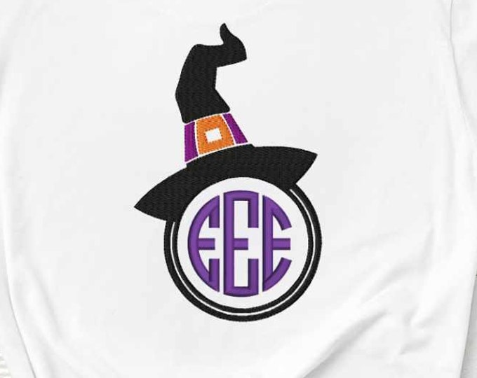 Witch Hat Embroidery Monogram Frame Halloween, Fall Instant Download digital file in EXP, HUS, Jef, Pes, Vip and Xxx