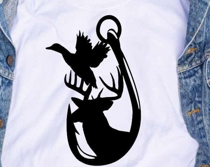 Hunting Fishing SVG, Fathers day Dad Shirt design Duck, Deer and Hook in Svg, eps, dxf, Ai PNG Format for Cricut and Silhouette