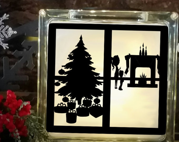 Christmas Svg File Children Scene Cutting File Glass Block Christmas Tree  SVG,EPS Png DXF,digital download Silhouette Cricut