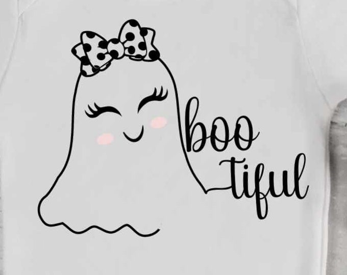 Boo Tiful svg Halloween Svg, Bootiful svg, Halloween Girl Ghost with Bow, Funny Kid Shirt svg eps, dxf png cut files for Cricut Silhouette