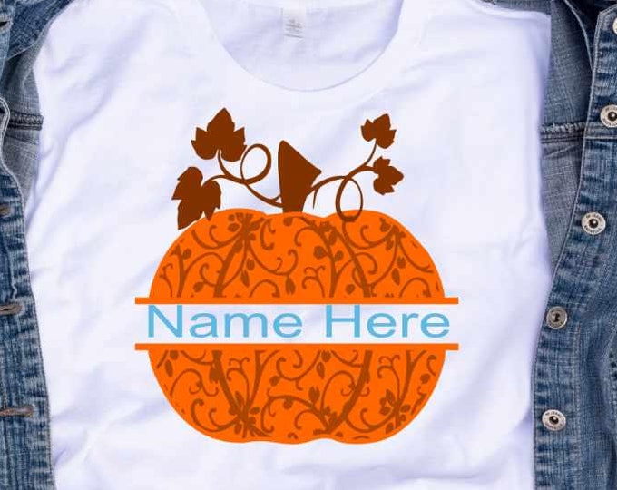Floral Pumpkin svg split monogram SVG, Fall Thanksgiving frame svg, Zentangle flowers Thanksgiving cut file Eps, DXF, EPS, Sublimation png