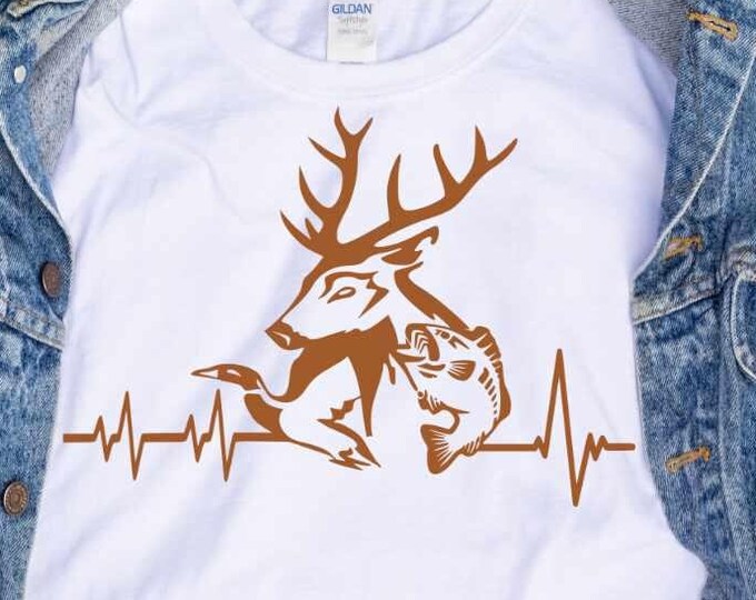 Duck Deer Fish SVG Dad Hunter Fishing Fisherman Hunting Svg Heartbeat Buck Svg, Png, Eps,Dxf Files Cricut DS, Silhouette Studio, Cut Files