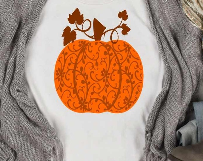Swirly Pumpkin svg layered flowers on pumpkin Svg Fall Thanksgiving frame svg Zentangle flowers cut file Eps, Dxf, Eps, Sublimation png