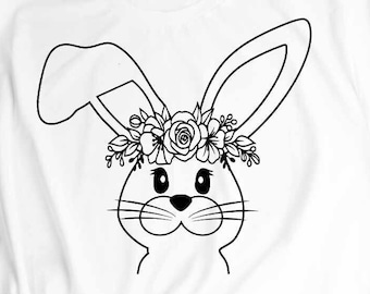 Easter svg, Floral Bunny SVG, Spring Rabbit Design Cut file, Flower Bunny svg, Animal Face svg, Flower Crown svg, eps, dxf, png