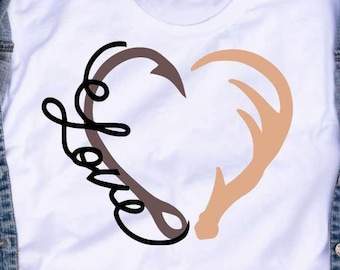 Hunting svg Hook and Antler svg Heart Love Hunting Fishing Cut File Set in Svg, eps, dxf and PNG Format for Cricut and Silhouette
