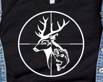 Hunting Fishing Deer SVG Fish with Deer Gun Sights Crosshairs Antlers Hunting laser Fishing Svg Fathers day Fisherman DAD svg eps dxf PNG