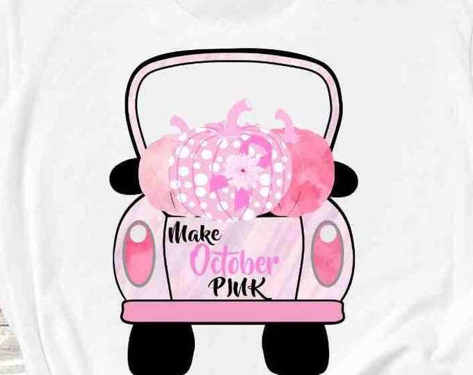 In Octoer We Wear Pink png, Breast Cancer Awareness Png, Pink Pumpkin Png, Pink Pumpkin Truck Sublimation transparent