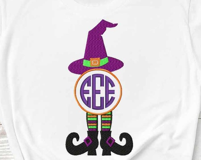 Witch Legs hat Embroidery Monogram Frame Halloween, Fall Instant Download digital file in EXP, HUS, Jef, Pes, Vip and Xxx