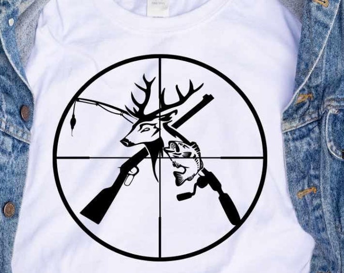 Hunting svg Deer Fish, riffle gun sights Crosshairs fathers day Fishing pole SVG, Hunting Svg Fishing Svg, eps, dxf PNG Cricut, Silhouette