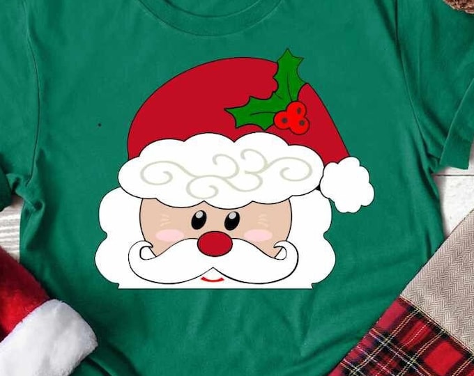 Santa SVG, Christmas SVG, Peeping Santa Face SVG, Cute Santa Png, Boy, Girl, Kids Svg Eps Png Dxf Files For Cricut, Sublimation