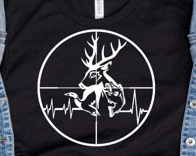 Duck Deer Fish svg gun sight crosshairs Dad Hunter Fishing Fisherman Hunting Svg Heartbeat Buck Svg, Png, Eps, Dxf laser Cricut Silhouette