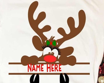 Christmas Girl Reindeer Monogram SVG, Peeking Clipart (Digital Download)