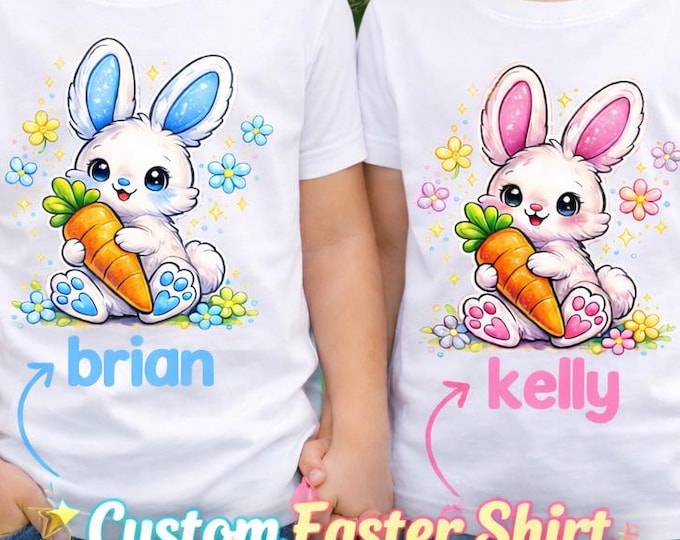 Personalized Easter Bunny Shirt PNG | Custom Name Design | Kids Easter Egg Hunt Toddler T-Shirt