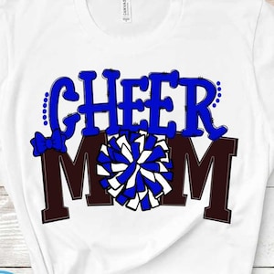 Cheer Mom png Cheer Png Blue and White Cheerleader Pom Pom Shirt design, Cheerleading Sublimation Digital Design 300 dpi 12&quot; high