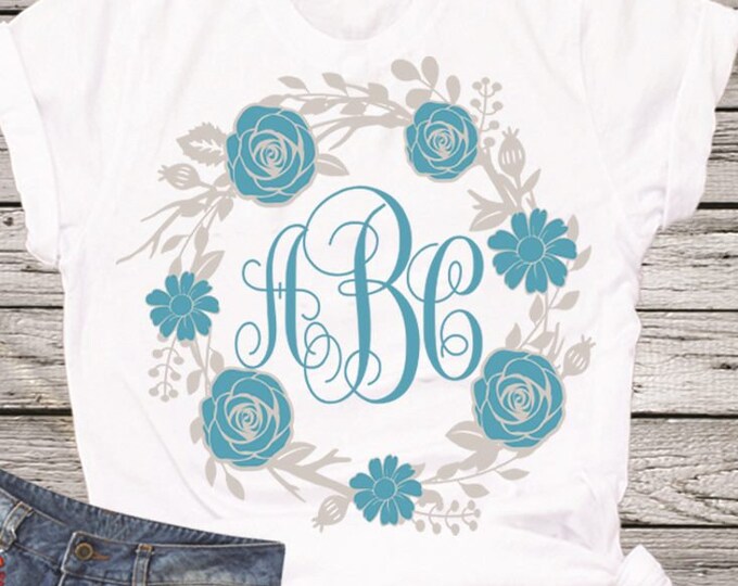 Floral Svg Wreath Monogram Frames Cuttable SVG, DXF, EPS, Png Silhouette Studio & Cricut Vector Art Vinyl Digital Cutting Cut Files