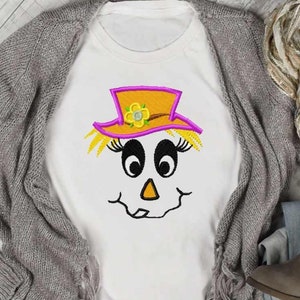 Scarecrow Face #8 Embroidery design,bow, Female hat Fall Instant Download digital file in DST, EXP, HUS, Jef, Pes, Vip and Xxx