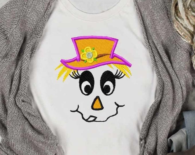 Scarecrow Face #8 Embroidery design,bow, Female hat Fall Instant Download digital file in DST, EXP, HUS, Jef, Pes, Vip and Xxx