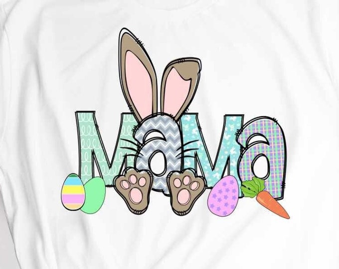 Mama Bunny Png Easter Doodle Letters Png Mom Family Easter matching shirts Png Transfer Sublimation Digital Designs