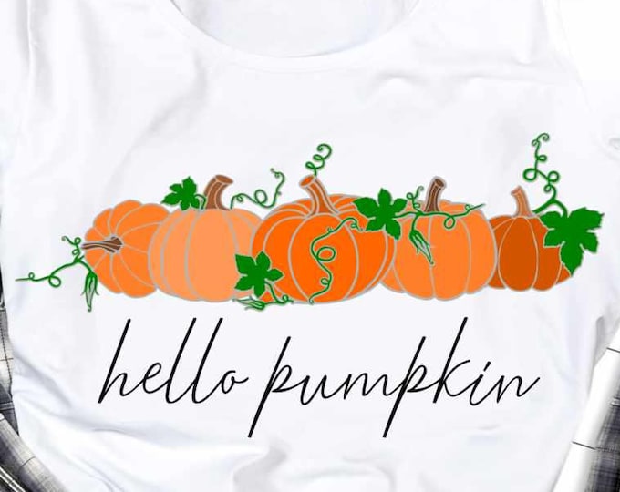 Hello Pumpkin svg, Autumn svg, Thanksgiving svg, Pumpkins fall sayings quotes Cut Files Cricut Silhouette SVG, Eps, Dxf PNG Sublimation