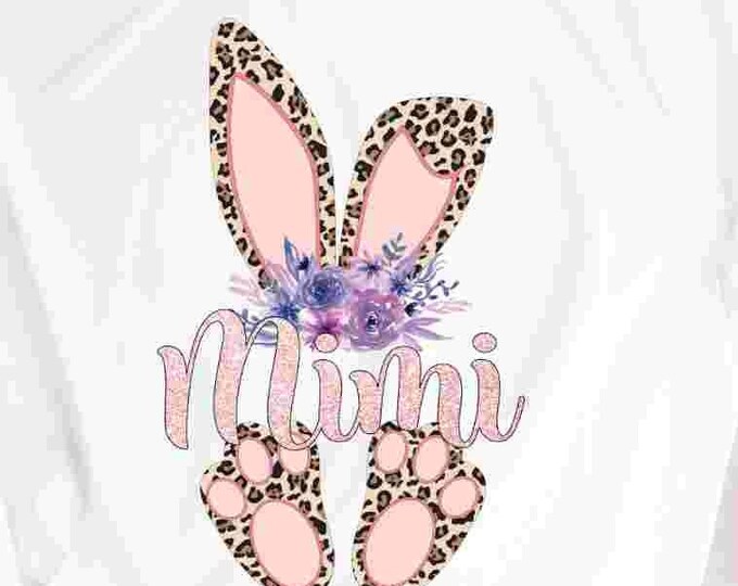 Mimi Cheetah bunny PNG. Easter Leopard Print ears and feet with flower  Rabbit sublimation digital design Easter clipart printable printing