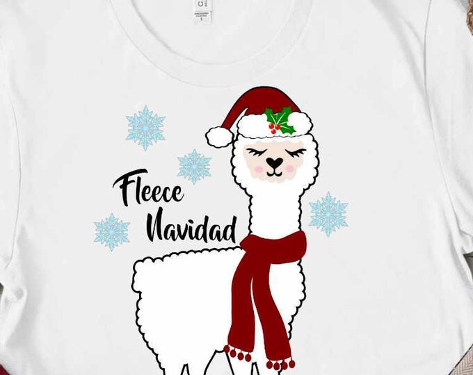 Fleece Navidad Llama Christmas SVG Llama svg, Alpaca svg Cute svg, Girl, Cut file design Svg, Eps, DXF, Sublimation printablePNG