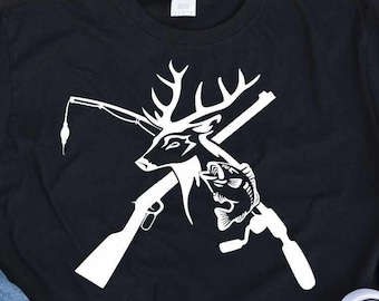 Hunting Fishing SVG, Deer, Rifle, and Fish Clipart (Digital Files)