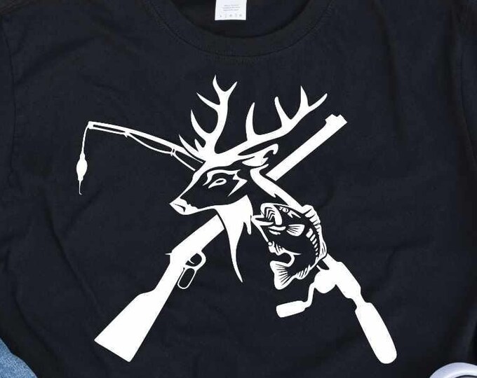 Hunting svg Deer and Fish, riffle. Fishing pole SVG, Hunting Fishing Svg, eps, dxf, PNG Sublimation Cricut Silhouette laser Cut file Clipart