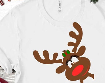 Christmas Girl Reindeer Peeking SVG, Cricut Silhouette Cut Files