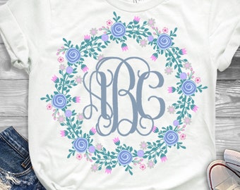 Rose Floral svg Wreath Monogram Frames Cuttable SVG, DXF, EPS, Png Silhouette Studio & Cricut Vector Art Vinyl Digital Cutting Cut Files