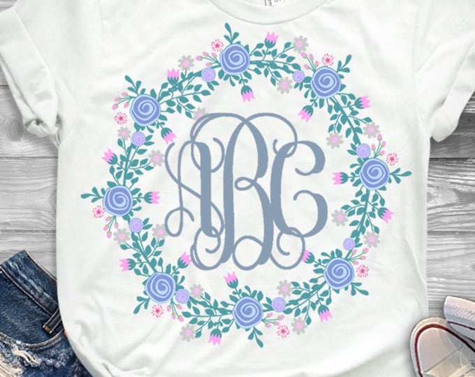 Rose Floral svg Wreath Monogram Frames Cuttable SVG, DXF, EPS, Png Silhouette Studio & Cricut Vector Art Vinyl Digital Cutting Cut Files