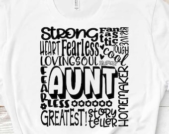 Aunt SVG, Typography word art, Mothers day Sublimation - Cut File Shirt Design SVG, Eps, Dxf, Png