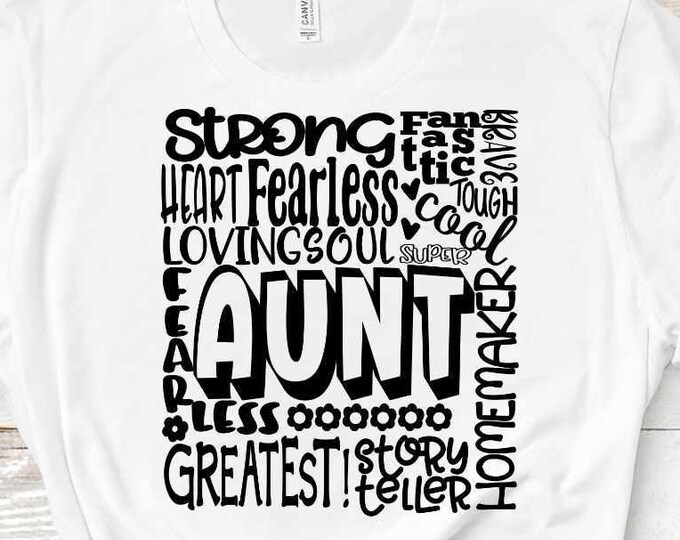 Aunt SVG, Typography word art, Mothers day Sublimation - Cut File Shirt Design SVG, Eps, Dxf, Png