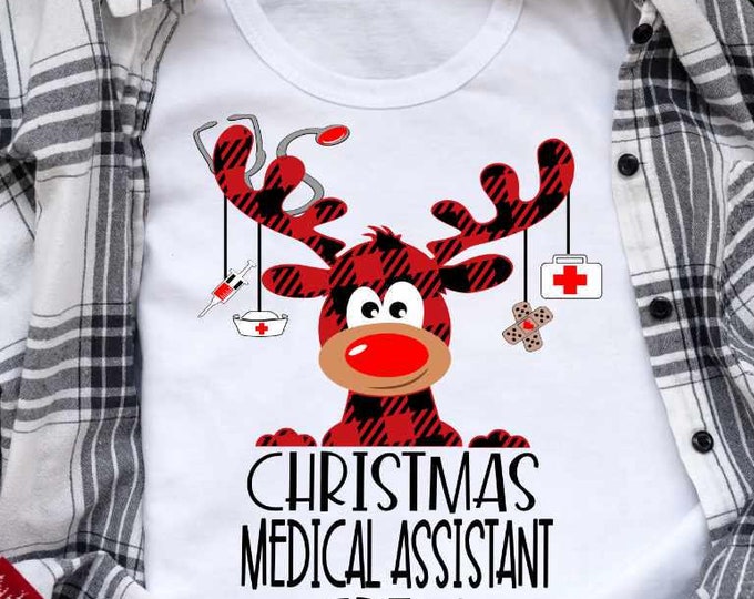 Medical Assistant Crew Buffalo Plaid Moose SVG, Christmas Svg, First Aide SVG, Clipart Clip Art, Eps  Cut File, Png Print Sublimation Design