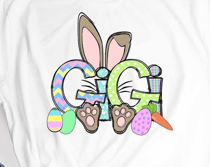 Gigi Bunny Png Easter Doodle Letters Png Grandma Family Easter matching shirts Png Transfer Sublimation Digital Designs