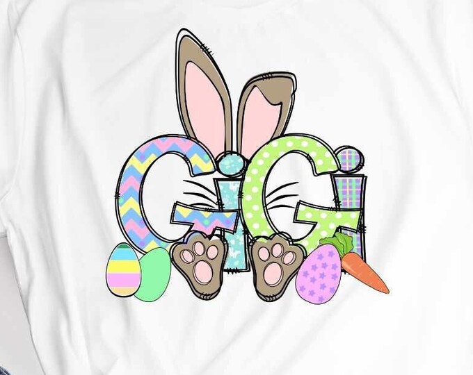 Gigi Bunny Png Easter Doodle Letters Png Grandma Family Easter matching shirts Png Transfer Sublimation Digital Designs