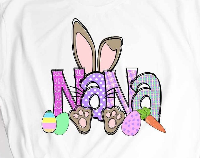 Bunny Nana Png Easter Doodle Letters Png Grandma Family Easter matching shirts Png Transfer Sublimation Digital Designs