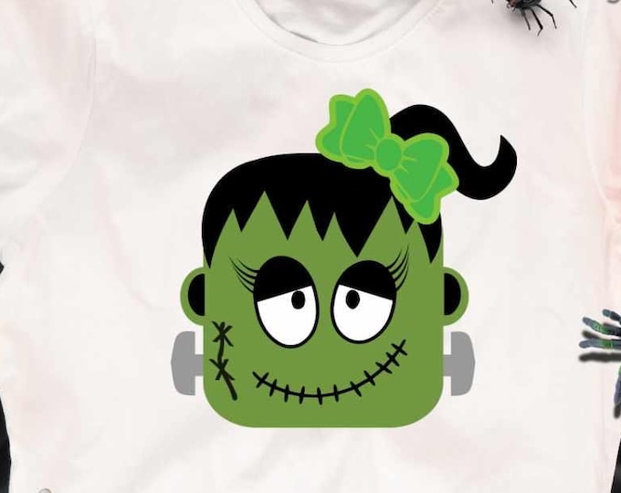 Halloween Frankenstein Girl svg, Mommys little Monster toddler Kid Frankenstein Face Svg, Eps, Dxf, Png Cut File