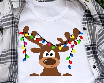Christmas SVG,  xmas Moose SVG, Plaid xmas lights Clipart, Reindeer Clip Art, Svg, Eps  Cut File, Png Print file Sublimation
