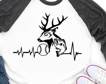 Baseball Deer Fish SVG Dad Hunter Fishing Fisherman Hunting Svg Heartbeat Buck Svg, Png, Eps,Dxf Files Cricut, Silhouette, Cut Files