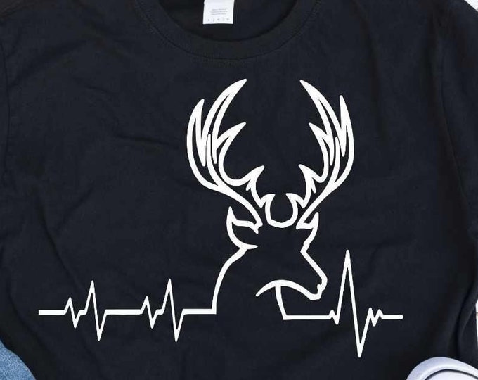 Heartbeat Buck Svg, Deer Hunter Svg, Dad Man Boys Hunting Svg Fathers Day Shirt design svg Png, Eps, Dxf  Cricut Silhouette Cut Files