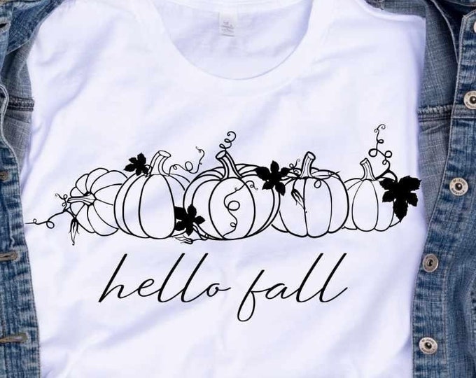 Hello Fall SVG, Autumn Minimalist Pumpkins SVG, Fall SVG, Halloween Svg, Thanksgiving, Eps, Dxf, Png, Svg Files for Cricut, Sublimation