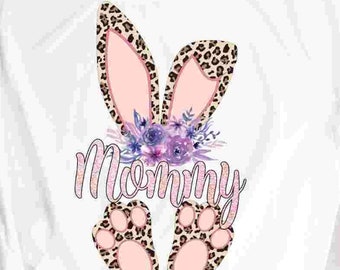 Mommy Cheetah bunny PNG. Easter Leopard Print ears and feet with flower Rabbit sublimation digital design Easter clipart printable printing