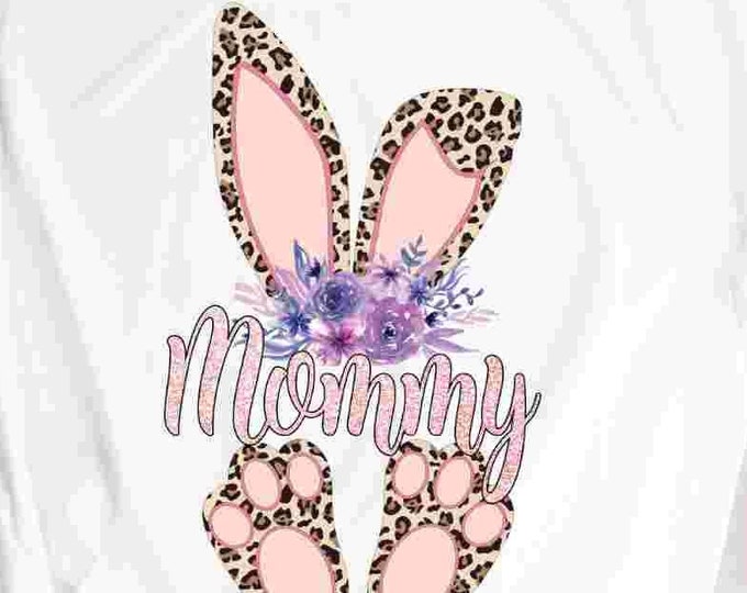 Mommy Cheetah bunny PNG. Easter Leopard Print ears and feet with flower Rabbit sublimation digital design Easter clipart printable printing